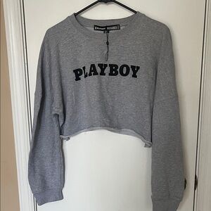 PLAYBOY Gray Cropped Sweatshirt